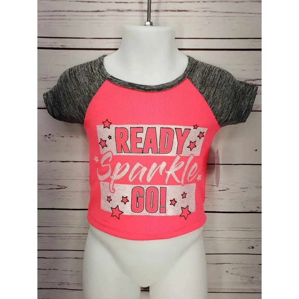 Diva hot pink gray ringer 12 MONTHs atlhetic READY SPARKLE GO short sleeve shirt